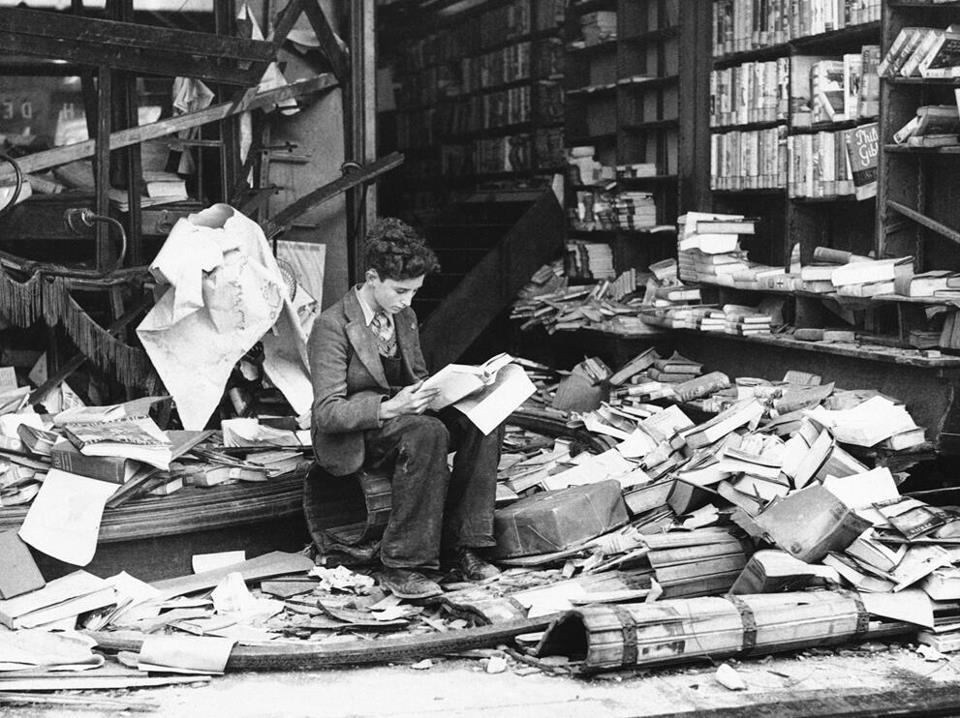 Bombed bookshop, London